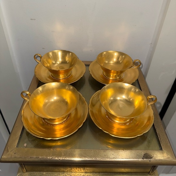 GOLD Demitasse Cup/Saucer Copelands China England Set Of 4 - Picture 1 of 9